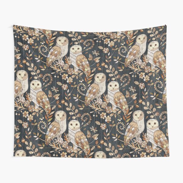 Wooden Wonderland Barn Owl Collage Tapestry