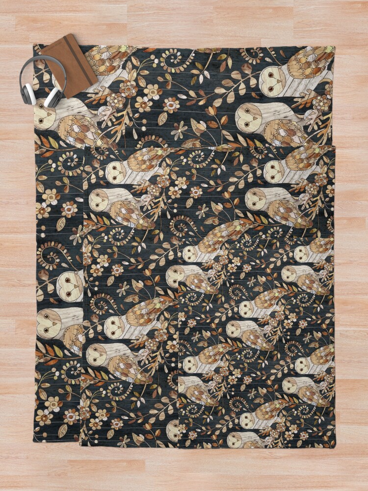 Alternate view of Wooden Wonderland Barn Owl Collage Throw Blanket