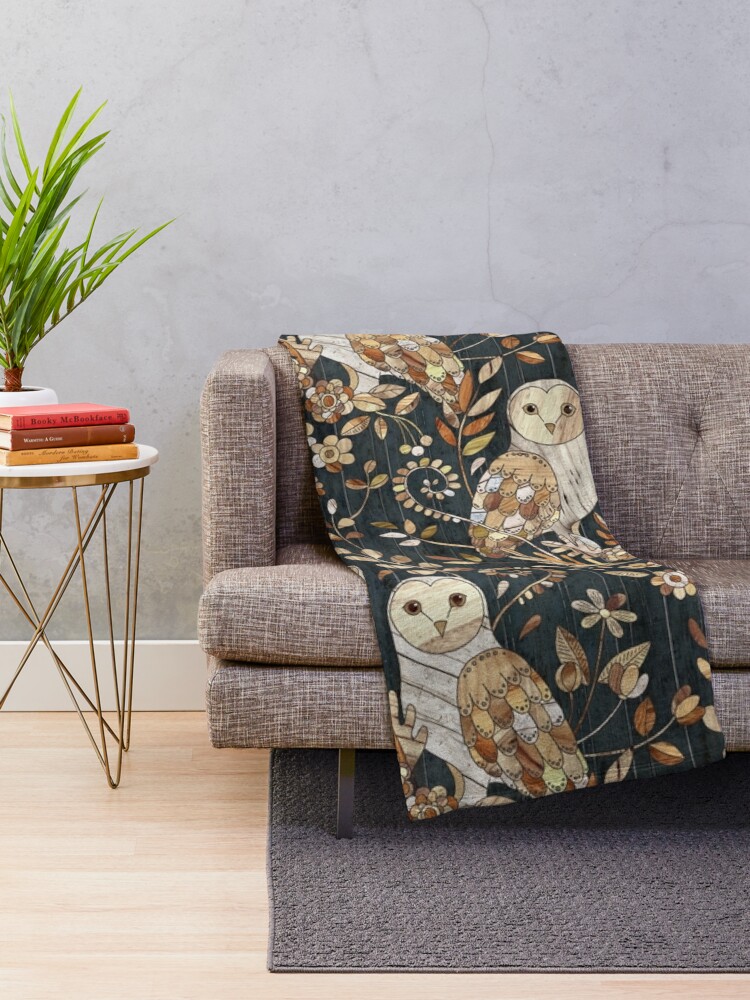 Alternate view of Wooden Wonderland Barn Owl Collage Throw Blanket