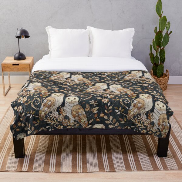 Wooden Wonderland Barn Owl Collage Throw Blanket
