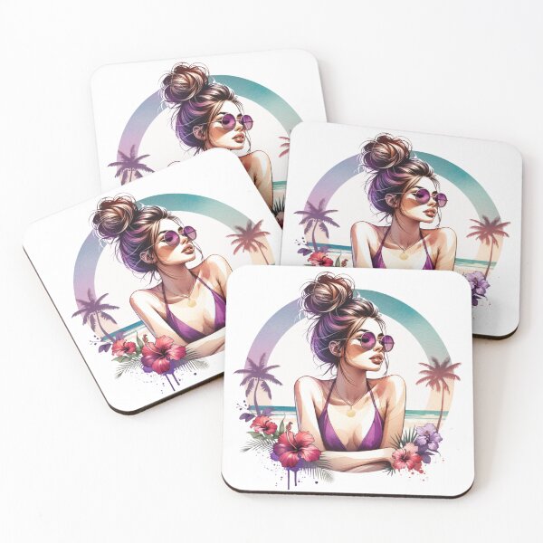 Item preview, Messy Bun Babe on Beach - Purple designed and sold by Explicitly-Random.