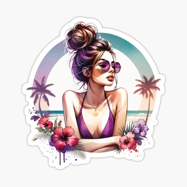 Item preview, Messy Bun Babe on Beach - Purple designed and sold by Gracious-Vi.