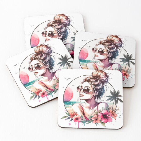 Item preview, Messy Bun Babe on Beach - Red designed and sold by Explicitly-Random.