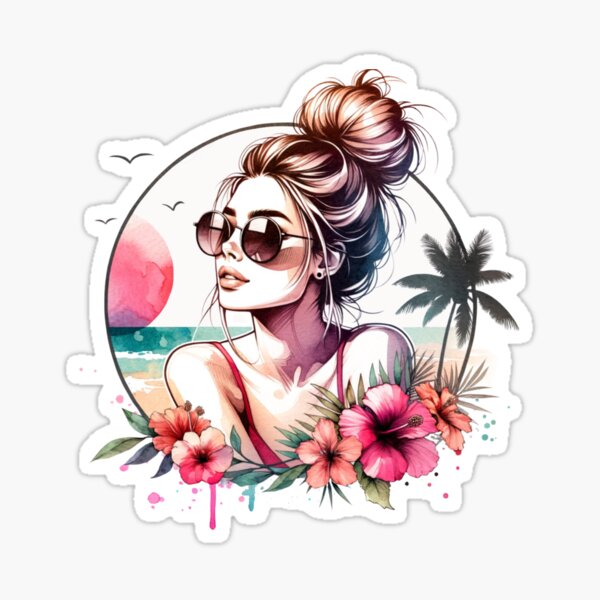 Item preview, Messy Bun Babe on Beach - Red designed and sold by Gracious-Vi.