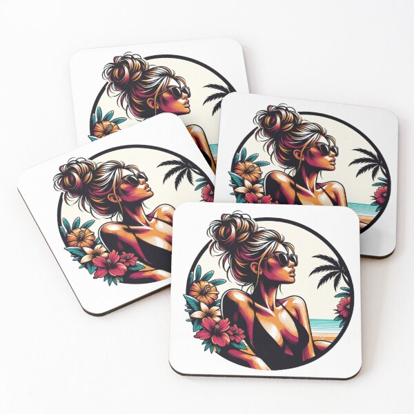 Item preview, Messy Bun Babe on Beach - Black Suit designed and sold by Explicitly-Random.