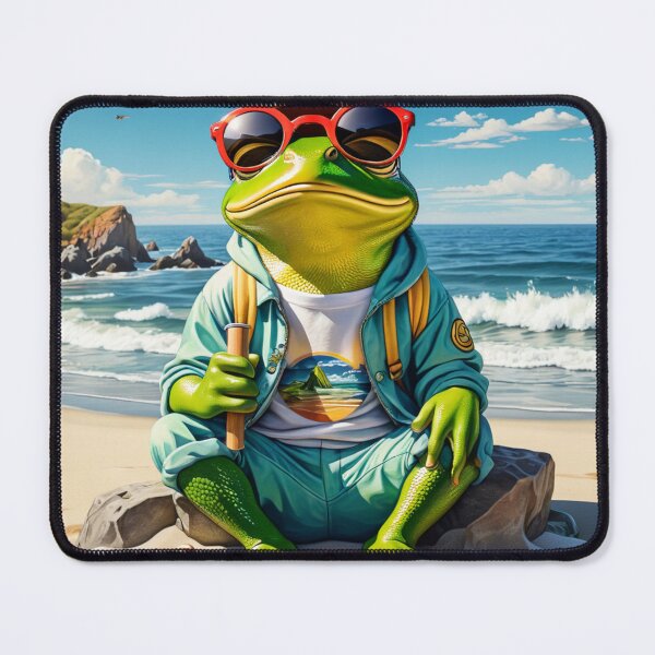 Item preview, Frog in Summer Wear on the beach in water color paint  designed and sold by EmeraldCauldren.