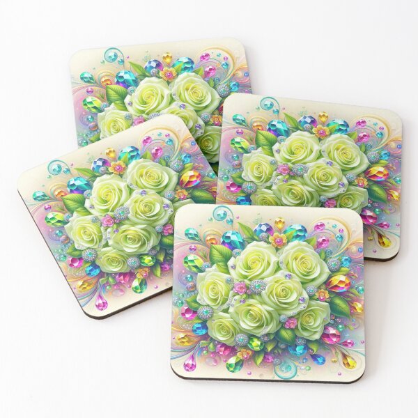 Item preview, Gem Diamond Green White Roses  designed and sold by connie campbell.