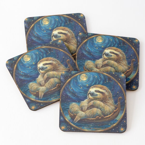 Item preview, Cute Sloth in a Boat Under the Night Sky Moon and Stars designed and sold by CarpanaBay.