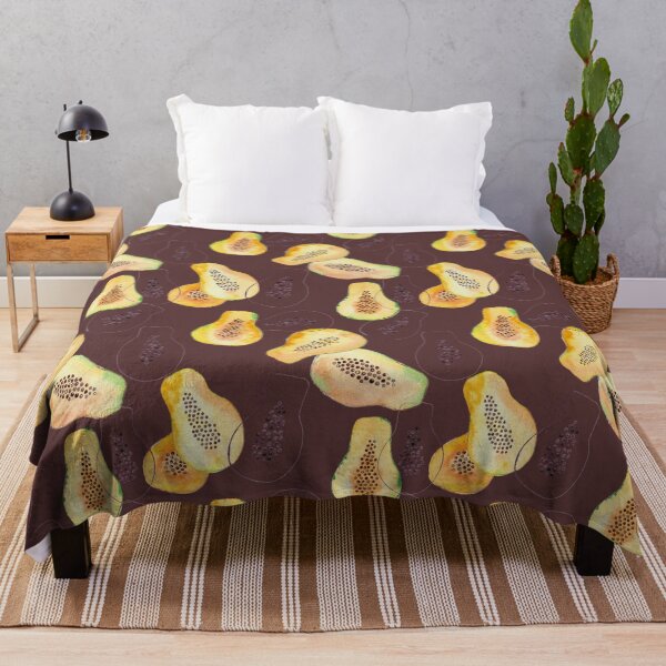 Item preview, Watercolor and ink outlines papaya fruits on russet brown designed and sold by Rebecca Hunter.