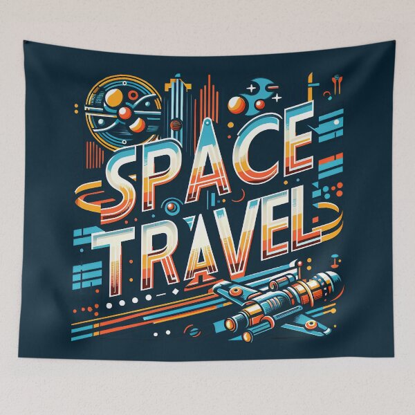 Item preview, SPACE TRAVEL, typography, retro futuristic designed and sold by maxmaj.