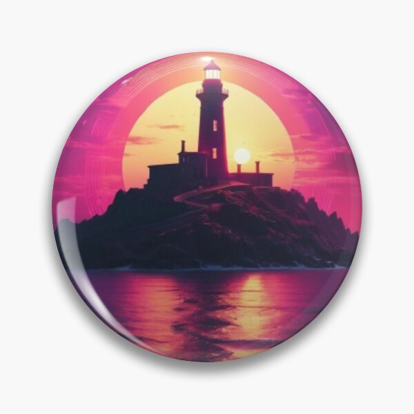 Item preview, Synthwave Lighthouse on Island at Sunset designed and sold by EmeraldCauldren.