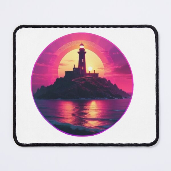 Item preview, Synthwave Lighthouse on Island at Sunset designed and sold by EmeraldCauldren.