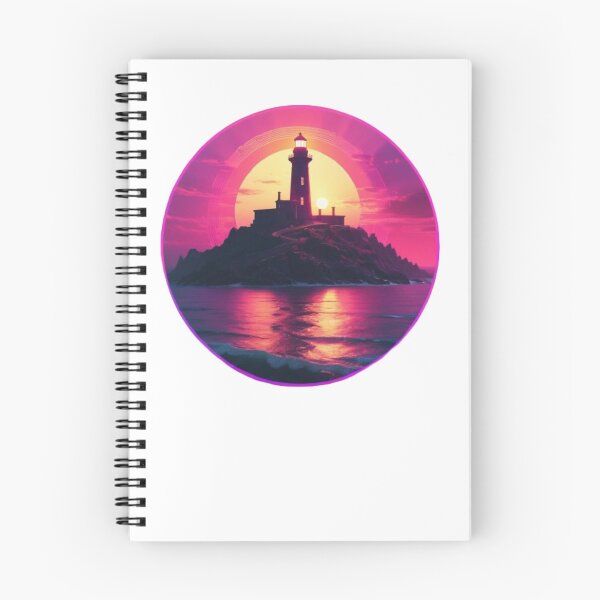 Item preview, Synthwave Lighthouse on Island at Sunset designed and sold by EmeraldCauldren.