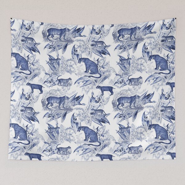 Item preview, Elegant Vintage Tropical Blue Tigers Jungle Toile Pattern designed and sold by tanjica.