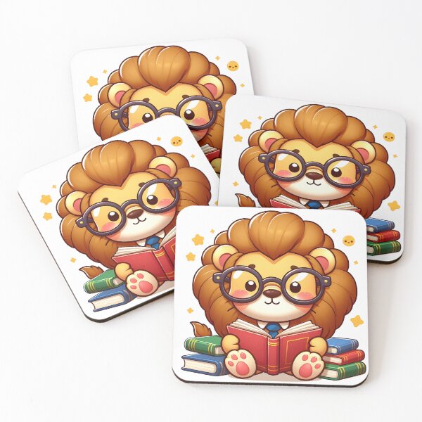 Item preview, Kawaii Lion With Glasses Reading A Book designed and sold by CanvasCutie.