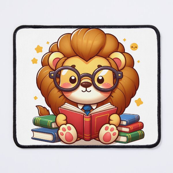 Item preview, Kawaii Lion With Glasses Reading A Book designed and sold by CanvasCutie.