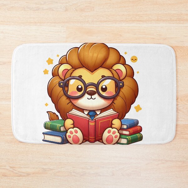 Item preview, Kawaii Lion With Glasses Reading A Book designed and sold by CanvasCutie.