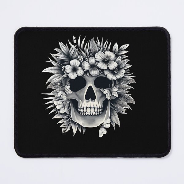 Item preview, Tropical Skull, black and white colors, cool beach, leaves and flowers designed and sold by Collagedream.