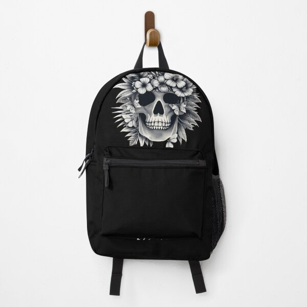 Item preview, Tropical Skull, black and white colors, cool beach, leaves and flowers designed and sold by Collagedream.