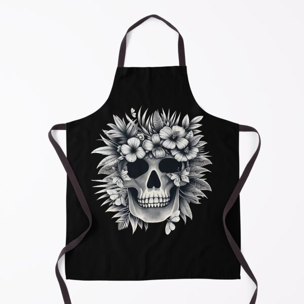 Item preview, Tropical Skull, black and white colors, cool beach, leaves and flowers designed and sold by Collagedream.