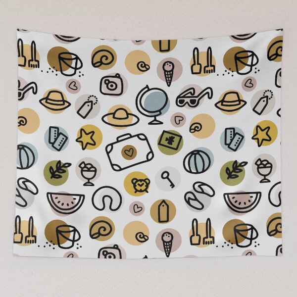 Item preview, cute linear colorful pastel travel pattern designed and sold by demonique.