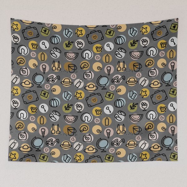 Item preview, cute linear dark colorful pastel travel pattern  designed and sold by demonique.