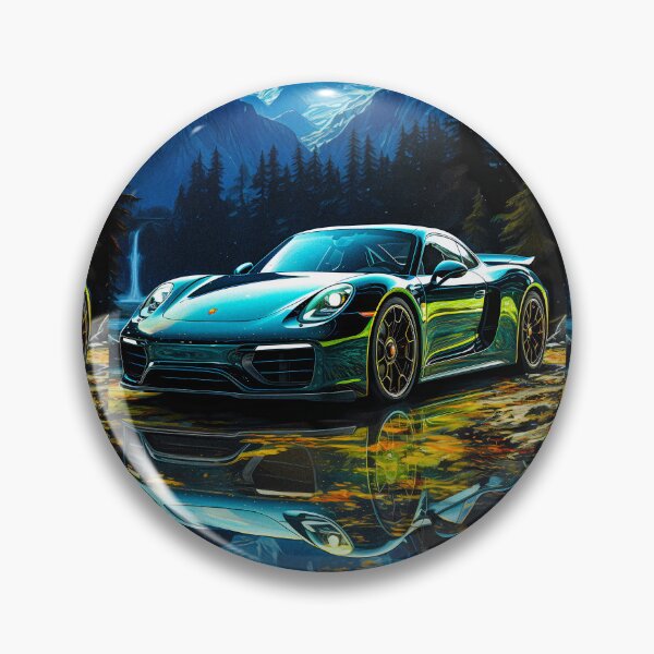 Item preview, Porsche Cayman, Midnight Majesty, High Performance Car Under Moonlit Peaks, Reflective Lake Art designed and sold by RevUpDesign.