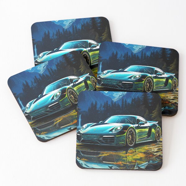 Item preview, Porsche Cayman, Midnight Majesty, High Performance Car Under Moonlit Peaks, Reflective Lake Art designed and sold by RevUpDesign.