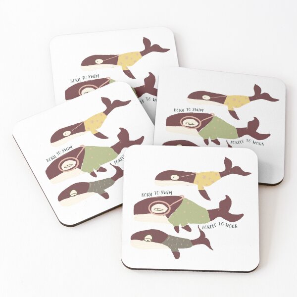 Item preview, Vintage Funny Whales in Suits Bornout Born to Swim Forced to Work designed and sold by VermintStudio.
