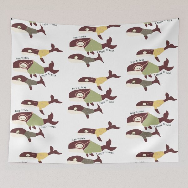 Item preview, Vintage Funny Whales in Suits Bornout Born to Swim Forced to Work designed and sold by VermintStudio.