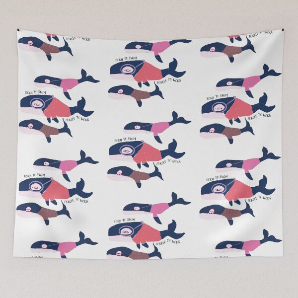 Item preview, Pink Funny Vintage Whales in Suits Born to Swim Work designed and sold by VermintStudio.