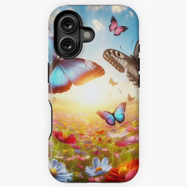 Schmetterlingsreigen: Ein Farbentanz auf der Blumenwiese unter blauem Himmel iPhone Robuste Hülle