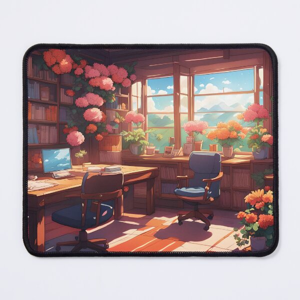 Item preview, Wall Art Masterpiece, Vibrant Study Room with Flowers, Anime-Inspired, Best Gift for Art Lovers designed and sold by Gemma A  Summers.