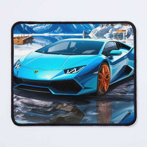 Item preview, Blue Lamborghini Huracan, Icy Majesty Supercar, Sports Car On Snowy Alpine Backdrop, High Octane Wall Art designed and sold by RevUpDesign.
