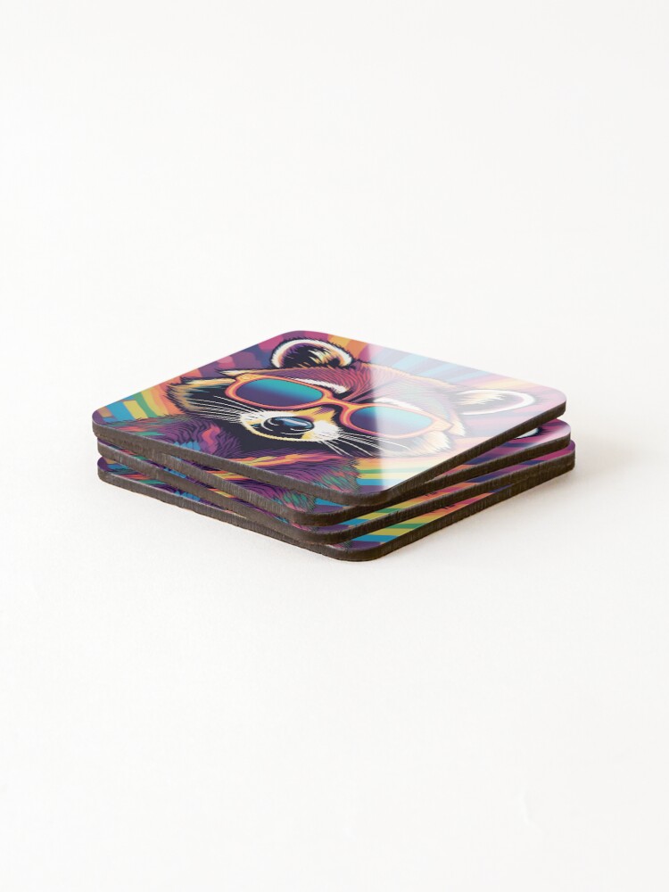 Thumbnail 4 of 5, Coasters (Set of 4), Psychedelic racoon designed and sold by RiffZoom.