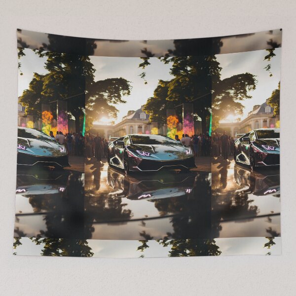 Item preview, Lamborghini Huracan STO, Super Car Exhibition Poster, Sunset Reflections Luxurious Sports Car, Urban Art designed and sold by RevUpDesign.