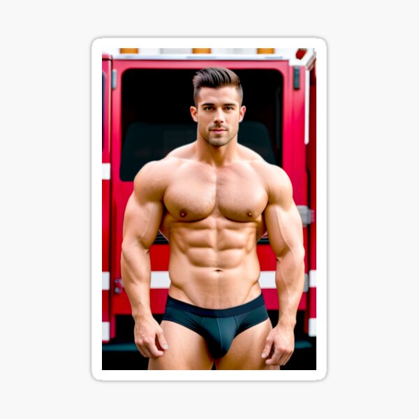 Item preview, Firefighter Bodybuilder in Black Briefs designed and sold by Bodies of Males.