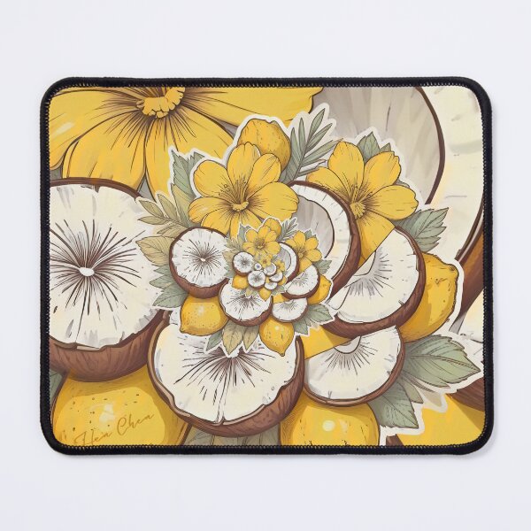 Item preview, Lemon coconut and retro yellow flowers designed and sold by Hen-C-Art.