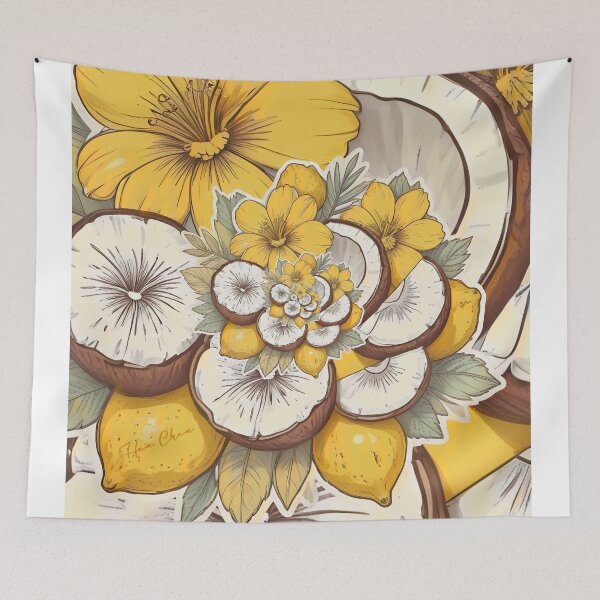 Item preview, Lemon coconut and retro yellow flowers designed and sold by Hen-C-Art.