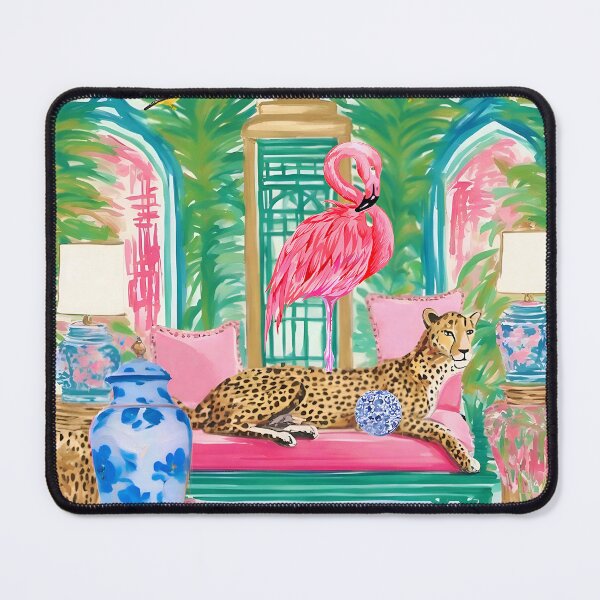 Item preview, Cheetah in pink and green chinoiserie interior designed and sold by SophieClimaArt.