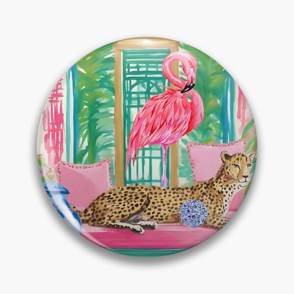 Item preview, Cheetah in pink and green chinoiserie interior designed and sold by SophieClimaArt.