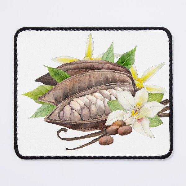 Item preview, Watercolor dried cocoa fruit and vanilla flowers designed and sold by Ekaterina Glazkova.