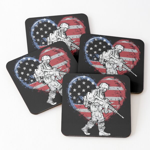 Item preview, American Soldier with Heart Flag Background designed and sold by Quirky Shirts.