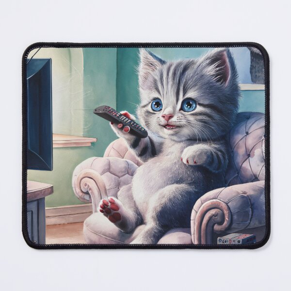 Item preview, A Cute Gray Kitten Watching Tv designed and sold by pixelplaza.