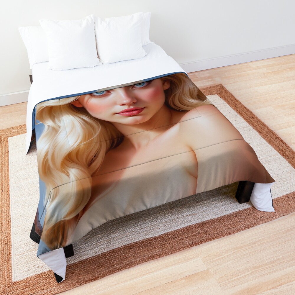 The Sky Adorns Her Beauty Pin Up Girl Portrait Nude Gorgeous AI Concept Art by Xzendor7 Decorative Art Print Comforter