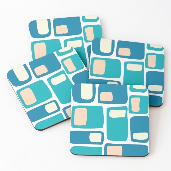 Item preview, Mid Century Funky Geometric Shapes Blue, Teal, Peach, Yellow designed and sold by trdstudio.