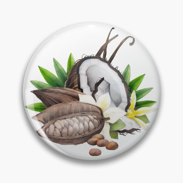 Item preview, Watercolor cocoa fruit, coconut and vanilla flowers designed and sold by Ekaterina Glazkova.