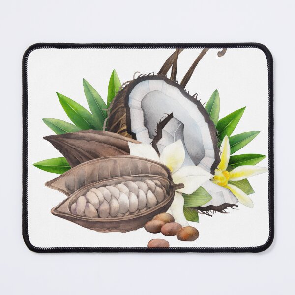 Item preview, Watercolor cocoa fruit, coconut and vanilla flowers designed and sold by Ekaterina Glazkova.