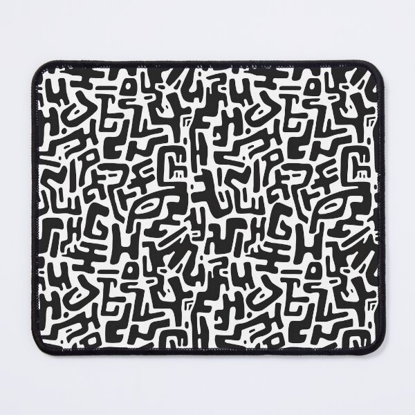 Item preview, Retro Glyph Abstract Pattern in Black and White | Abstract Monochrome Labyrinthine Pattern designed and sold by epsolclothing.