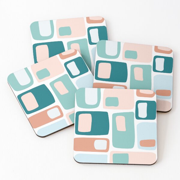 Item preview, Mid Century Funky Geometric Shapes Teal, Peach, Salmon designed and sold by trdstudio.
